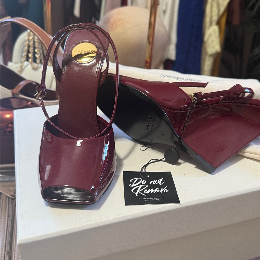 Yves Saint Laurent Glossy Burgundy Wedges